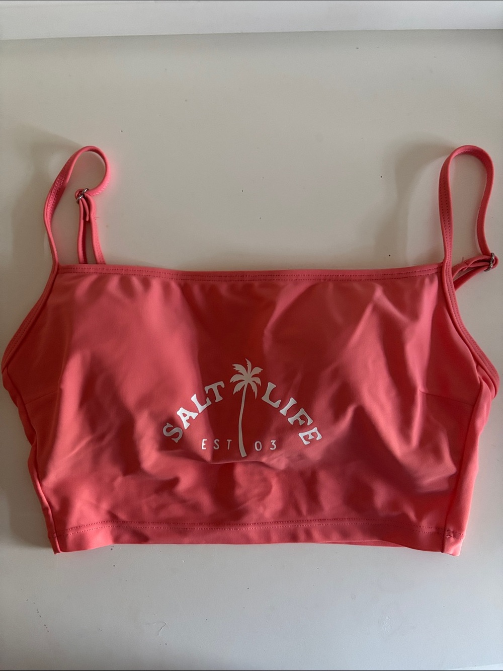 Salt Life Coral Pink Crop Swim Top with White Logo